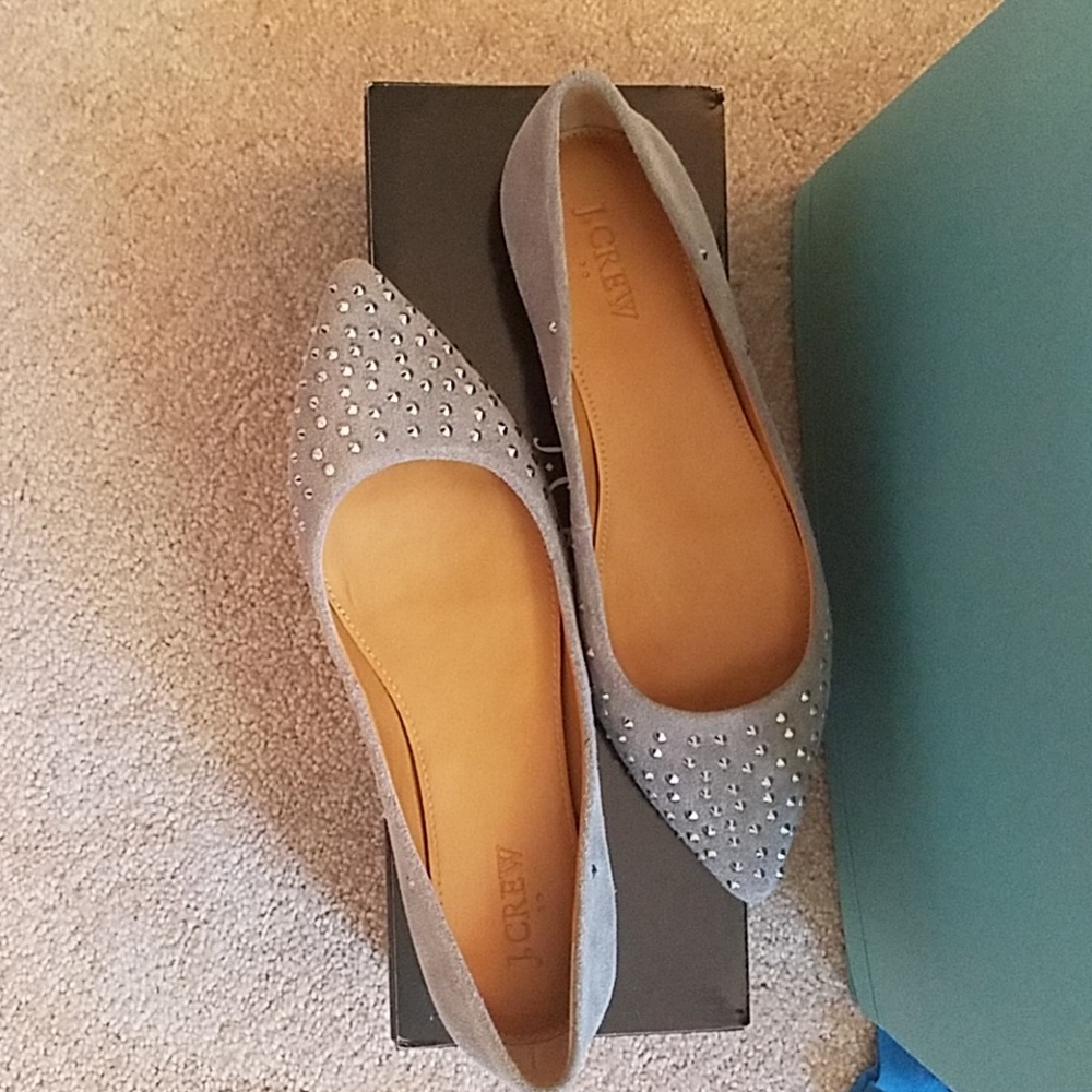 JCrew Studded Amelia flats in Heather Pewter 6.5